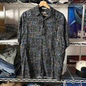 Pierre Cardin‎ Mens Short Sleeve Button Up Shirt Size Medium Rayon Aloha Print